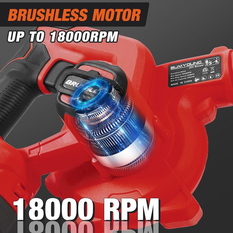 SUMYOUNG Cordless Leaf Blower for Milwaukee M18 Battery,Electric Jobsite Air Blower with Brushless Motor,6 Variable Speed Up to 180MPH,2-in-1 Handle Electric Blower and Vacuum Cleaner(Battery Not Included) - Image 5
